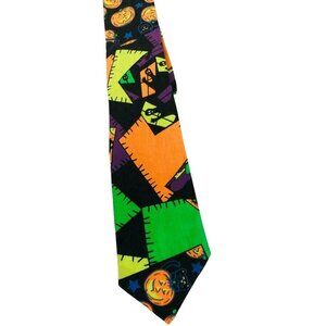 Halloween‎ Orange Pumpkin Ghost Mens  Black Cat Neck Tie 54 inches